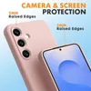 A pink phone case is shown with text highlighting its protective features. Voir les images du produit