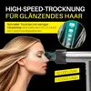 A woman's profile is shown with a hairdryer blowing air towards her hair. Text overlays describe the product's features and specifications. Produktbild-Vorschau