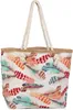 styleBREAKER Strandtasche mit buntem Feder Muster und Bast Produktbild-Vorschau 1