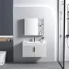 A modern bathroom vanity set with a sink and mirror, next to a toilet and shower. Produktbild-Vorschau