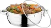 A stainless steel pot filled with stew, with a glass lid slightly ajar. Podgląd zdjęcia produktu