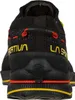 Hinteransicht des TX2 Evo Zustiegsschuhs von La Sportiva in Schwarz mit roten und gelben Akzenten. Produktbild-Vorschau