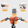 A collage of images showing different parts of an electric bicycle's handlebars and controls, along with a close-up of the handlebars with a basket. Produktbild-Vorschau