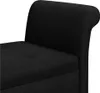 A close-up view of a black upholstered storage bench. Podgląd zdjęcia produktu