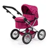 A pink doll stroller with polka dots is shown against a white background. Produktbild-Vorschau