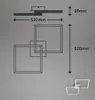 Technical drawing and a small product shot of a modern LED ceiling light with dimensions. Produktbild-Vorschau