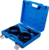 A blue plastic case containing a set of piston ring compressors and a plier-like tool. Voir les images du produit