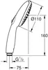 A technical drawing of a hand shower with dimensions indicated. Anteprima dell’immagine prodotto