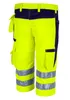 A pair of yellow and blue work shorts with reflective stripes. Produktbild-Vorschau