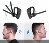 Collage showing a Bluetooth headset, its adjustable features, and people wearing it. Produktbild-Vorschau