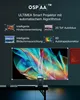 A projector displaying a colorful abstract image on a wall, with the projector unit visible on a table below. Produktbild-Vorschau