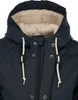 Close-up of the hood and upper chest area of a dark blue jacket. Produktbild-Vorschau
