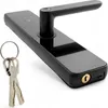 A black smart door lock with a handle and keys on a white background. Náhled obrázku produktu