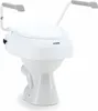 A white toilet seat riser with armrests, shown from a front-diagonal angle against a white background. Produktbild-Vorschau