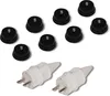 A collection of black adapters and two white electrical plugs on a white background. Anteprima dell’immagine prodotto