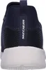 The back view of a navy blue Skechers sneaker with a white sole. Produktbild-Vorschau