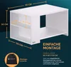 A white coffee table with dimensions and assembly information displayed. Produktbild-Vorschau