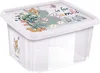 A clear, well-lit studio shot of a transparent plastic storage box with a lid featuring a colorful Bambi-themed design. Produktbild-Vorschau
