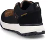 A close-up side view of a brown and black sneaker. Voir les images du produit