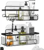 Two black wire shower caddies filled with various bathroom products, mounted on a white background. Produktbild-Vorschau
