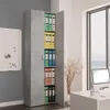 A tall, gray filing cabinet filled with colorful binders is shown in an office setting next to a window. Produktbild-Vorschau