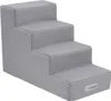 A gray, four-step pet stair with a corduroy texture. Voir les images du produit
