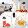 A collage showcasing a portable blender in various contexts, including fitness shakes, fruit smoothies, and baby food. Produktbild-Vorschau