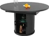 A black round dining table with storage and sliding doors, featuring some fruit and wine glasses on top. Náhľad obrázku produktu