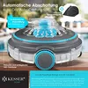 A pool robot on a wooden surface with a blurred background of a pool and outdoor furniture. Produktbild-Vorschau