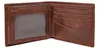 An open brown leather wallet is shown against a white background. Produktbild-Vorschau