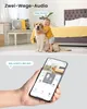 A child hugging a dog in a living room, with a smartphone displaying a live feed of the same scene. Produktbild-Vorschau