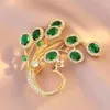 Brosche für Damen, Pfauenform, Kunst-Smaragd-Strass, Retro, Produktbild-Vorschau 7