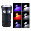 A flashlight and multiple close-up shots of its light beams in different colors. Anteprima dell’immagine prodotto
