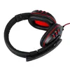 A pair of black and red gaming headphones with a microphone is shown against a white background. Produktbild-Vorschau