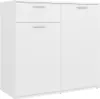 A white sideboard with two drawers on the left and a cabinet door on the right, shown from the front. Produktbild-Vorschau