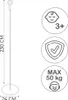 Diagram showing dimensions and safety icons for a swing product. Náhled obrázku produktu