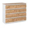 A white and wood-grain dresser with eight drawers against a white background. Produktbild-Vorschau