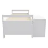 A white bed frame with a storage unit attached. Produktbild-Vorschau