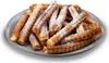 A plate of waffle fries dusted with powdered sugar. Podgląd zdjęcia produktu