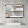 A bathroom scene with a mirror reflecting shelves and towels, and a sink below. Produktbild-Vorschau