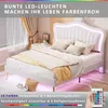 A white upholstered bed with LED lighting in a bedroom setting. Produktbild-Vorschau