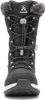 A close-up front view of a black winter boot with white accents and gray fur trim. Produktbild-Vorschau