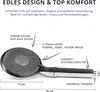 A close-up diagram of a shower head with text annotations highlighting its features and dimensions. Produktbild-Vorschau