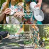 Collage showing a woman using a portable pet water bottle and dispenser in outdoor settings. Produktbild-Vorschau