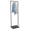 A black metal clothing rack with three garments hanging on it. Produktbild-Vorschau