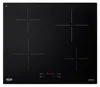 A top-down view of a black induction cooktop with four heating zones marked by white crosses. The control panel at the bottom displays red digital numbers and symbols. Produktbild-Vorschau