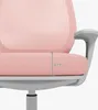 Close-up of a pink office chair seat with a measurement indicator. Voir les images du produit
