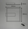 Diagram showing the dimensions of a square LED ceiling light, with a smaller inset image of the actual light fixture. Náhľad obrázku produktu