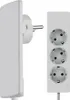 A white electrical extension cord with a three-socket power strip and a plug. Produktbild-Vorschau