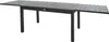 A dark gray, extendable outdoor dining table with a slatted top and four legs, shown against a white background. Náhled obrázku produktu